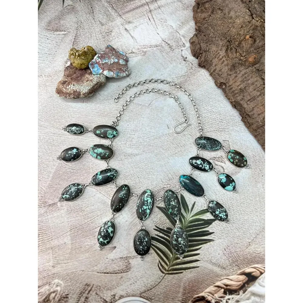 Handmade Sterling Silver Lander Turquoise Necklace with Signed Nizhoni - Picture 3 of 6